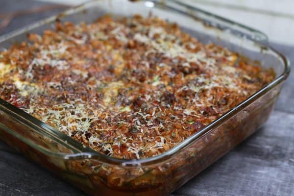 Baked zucchini with rice & sausage