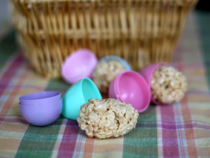 rice krispies treats in plastic eggs for easter, foodlets.com