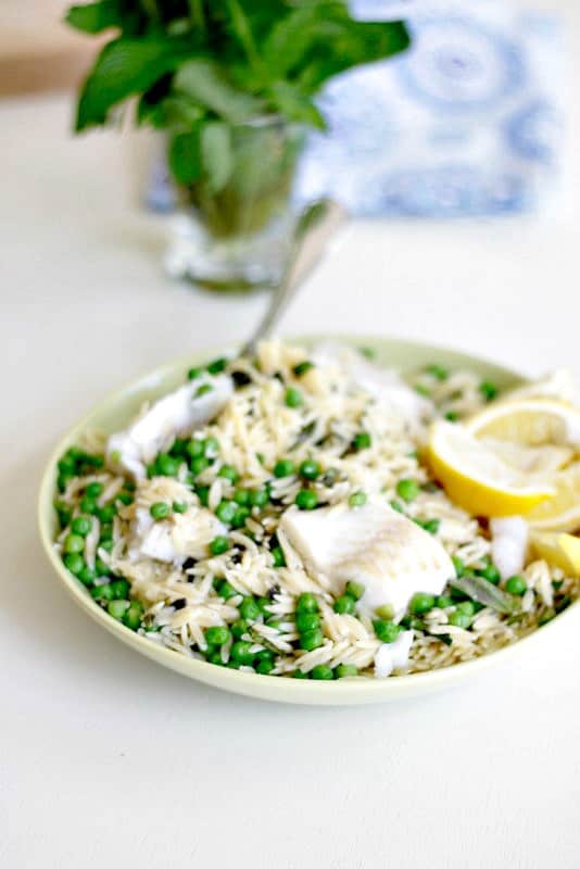 cod with orzo, foodlets
