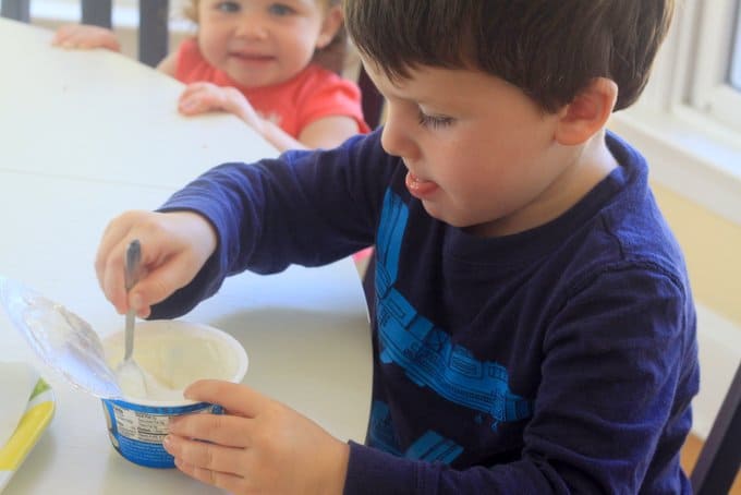 george stirring the yogurt