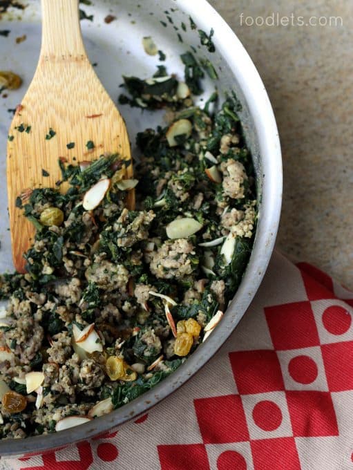 sausage and spinach in pan, 15-minute dinner kids love