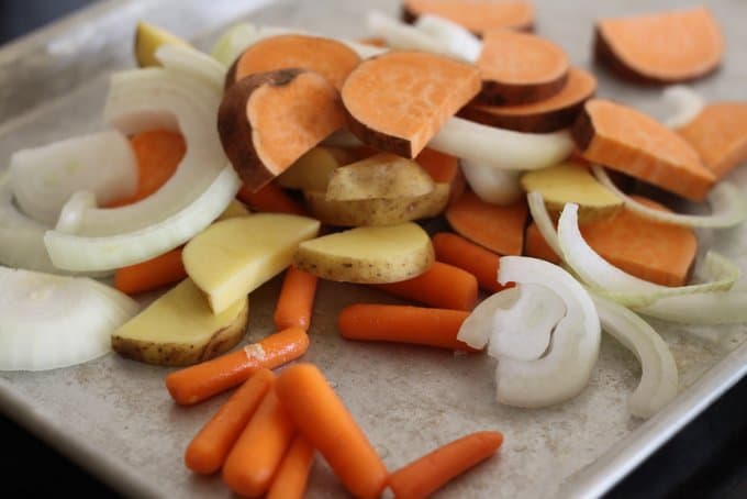 loading sliced veggies on tray