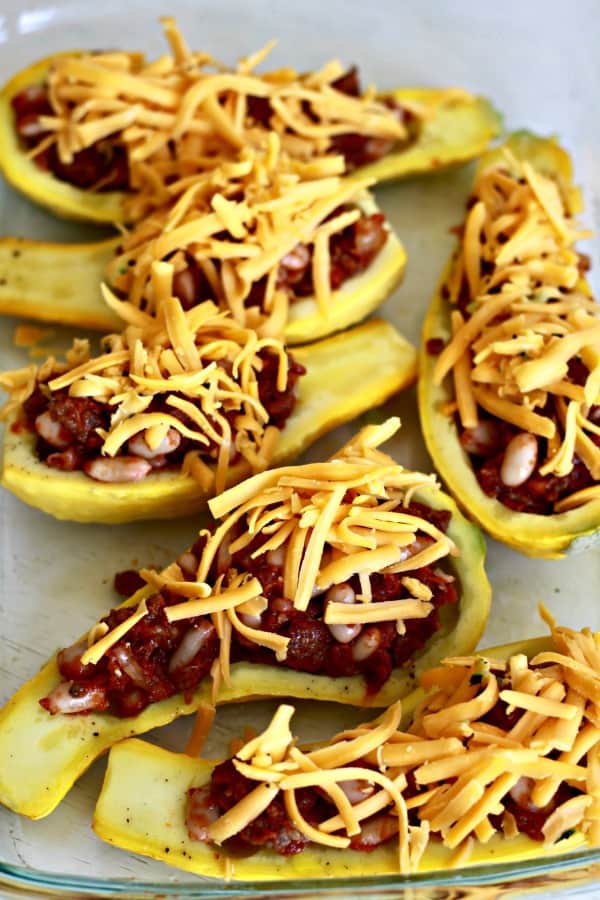 taco squash boats, ready for oven